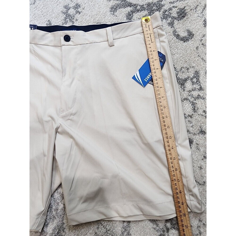 Nautica Mens Slim Fit Deck Shorts Sz 40 Gold White Checkered 8.5" Inseam Stretch - Picture 2 of 8